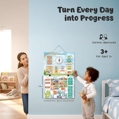 inamio Magnetic Kids Calendar for Learning - Classroom, Preschool Calendar for Kids and Toddlers - Days of The Week Chart - Today, Months and Weather