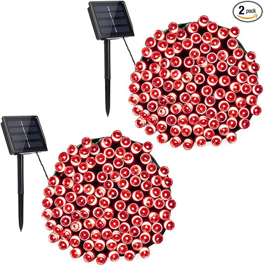 Toodour Solar Christmas Lights - 2 Packs Total 144ft 400 LED 8 Modes Waterproof Outdoor String Lights for Garden, Patio, Fence, Balcony, Christmas Tree Decor - Red