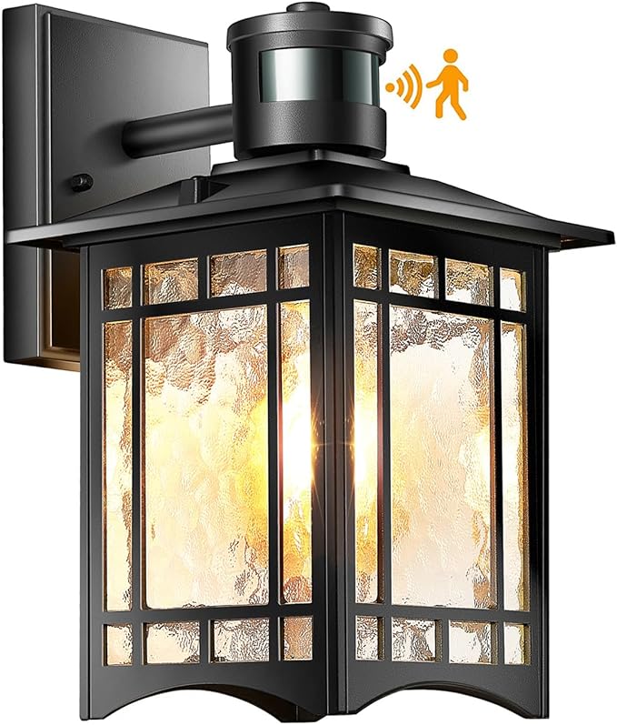 Motion Sensor Outdoor Lights, Dusk to Dawn Light Fixture, Black Wall Sconce Lighting, Front Porch Light, Exterior Lights for House Patio, Outside Door Wall Mount Anti-Rust Lantern