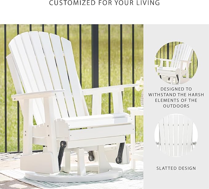 Signature Design by Ashley Hyland Wave Casual Weather Resistant HDPE Outdoor Swivel Glider Chair, White