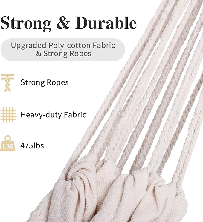 SUNCREAT Camping 2 Person Canvas Hammock, Double Travel Hammock, 475 lbs Capacity, Natural