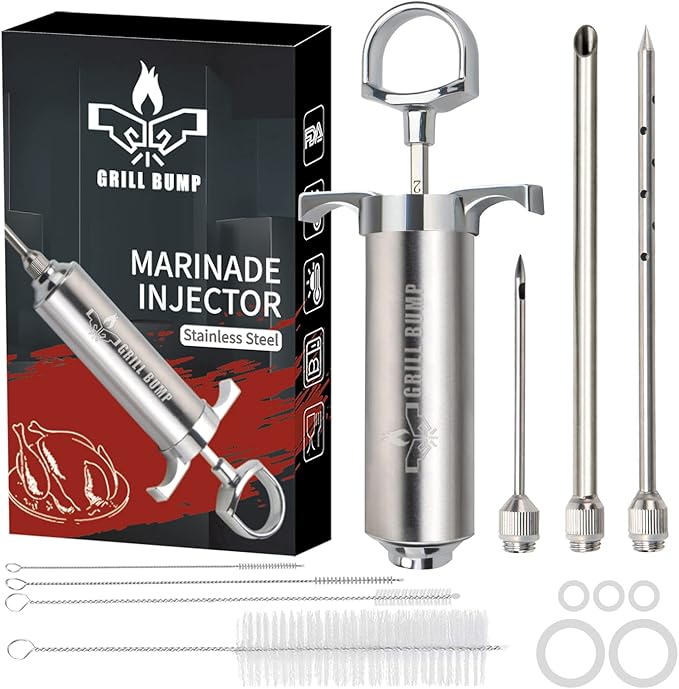 Meat Injector Syringe Kit with 3 Professional Marinade Injector Needles for BBQ Grill Smoker, Turkey and Brisket; 2-oz Large Capacity, Including Paper User Manual, Recipe E-Book (PDF)