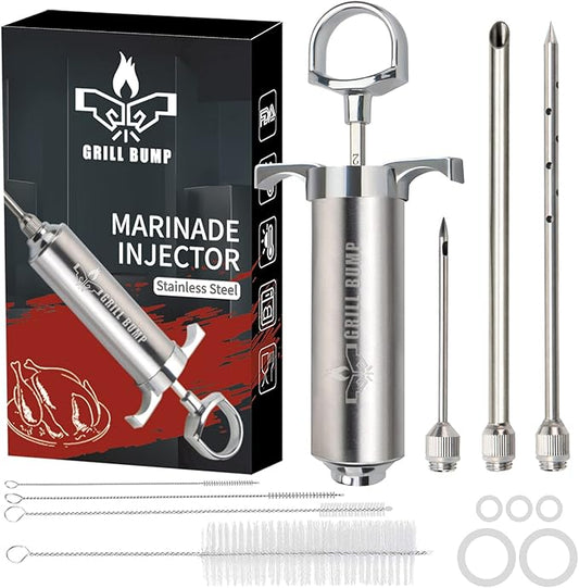 Meat Injector Syringe Kit with 3 Professional Marinade Injector Needles for BBQ Grill Smoker, Turkey and Brisket; 2-oz Large Capacity, Including Paper User Manual, Recipe E-Book (PDF)