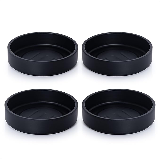 Phoenix Vine 4 Inch Plastic Plant Saucer Water Drip Tray, Heavy Sturdy Round Plant Drainage Tray for Indoors Outdoor, Set of 4, Matte Black, 21-TY-4B-4