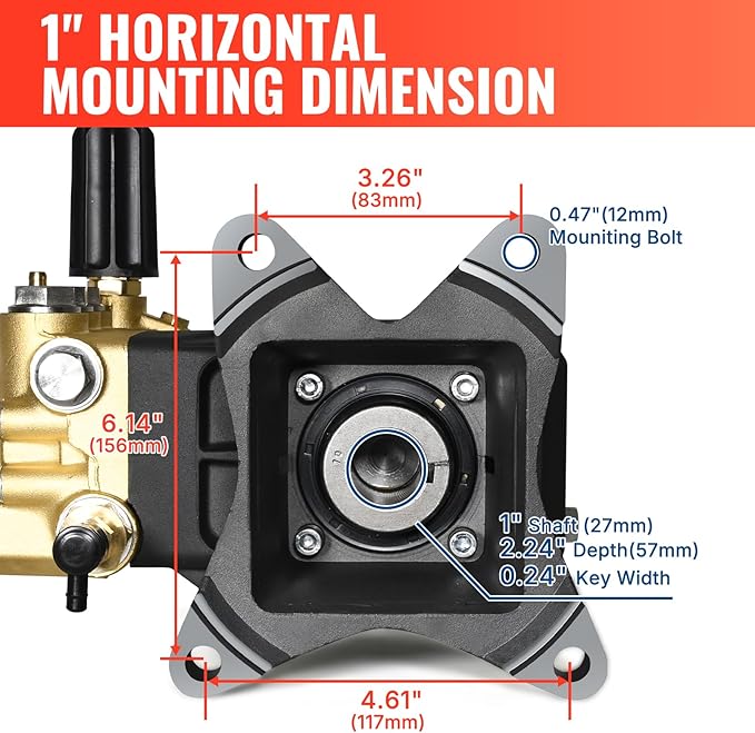 YAMATIC Horizontal Triplex Plunger Pressure Washer Pump 1" Shaft 4000 PSI 4 GPM, Replacement for Simpson AAA 90034, 90039,90038, Honda GX340, GX390, GX270 for Industrial Gas Powered Washers