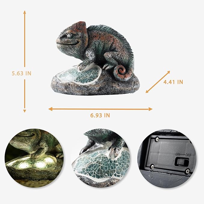 Solar Chameleon Garden Statues Outdoor Decor Resin Chameleon Figurine with Solar Light for Patio,Balcony,Yard,Lawn Ornament,Perfect Garden Gift