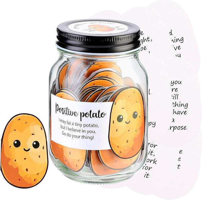 60 PCS Positive Potato Cards Jar, Emotional Support Jar, Potato Affirmation Cards, Inspirational Gifts for Women, Cheer Up Gifts, Unique Positive Gift for Women, Teen Girl