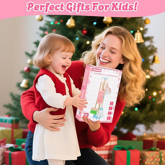 Kids Cleaning Set, Wooden Toddler Broom Set for Housekeeping, 7 Pieces Montessori Cleaning Toys with Kids Broom and Mop Set, Housework Pretend Play Toy Gift for Boys Girls Ages 3+