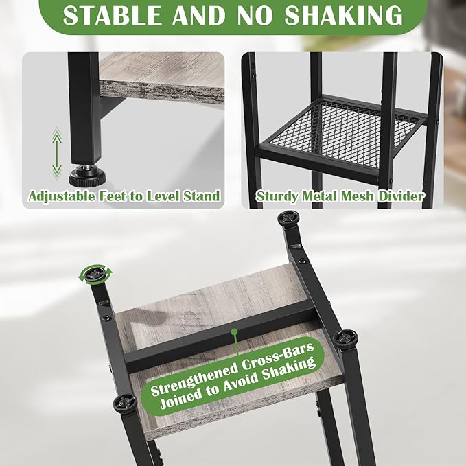 Extra Tall Plant Stand Indoor,40 Inch Plant Stands,3 Tier Metal Plant Stand with Heavy Duty Wood and Metal Mesh Shelf,Greige and Black