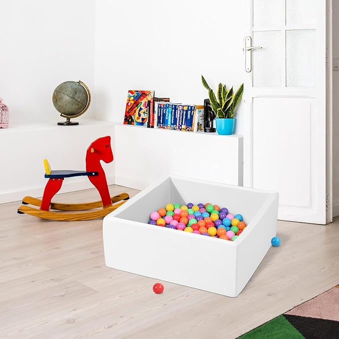 Foam Ball Pit for Toddlers Kids Square Soft Ball Pool Ideal Gift Play Toy for Children Kiddie Pools - White