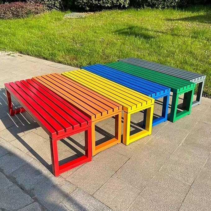 Weatherproof Metal Dining Bench, Outdoor Bench Backless Patio Bench 2-Person Farmhouse Bench Garden Bench for Kitchen, Living Room, Entryway(Yellow,40in)