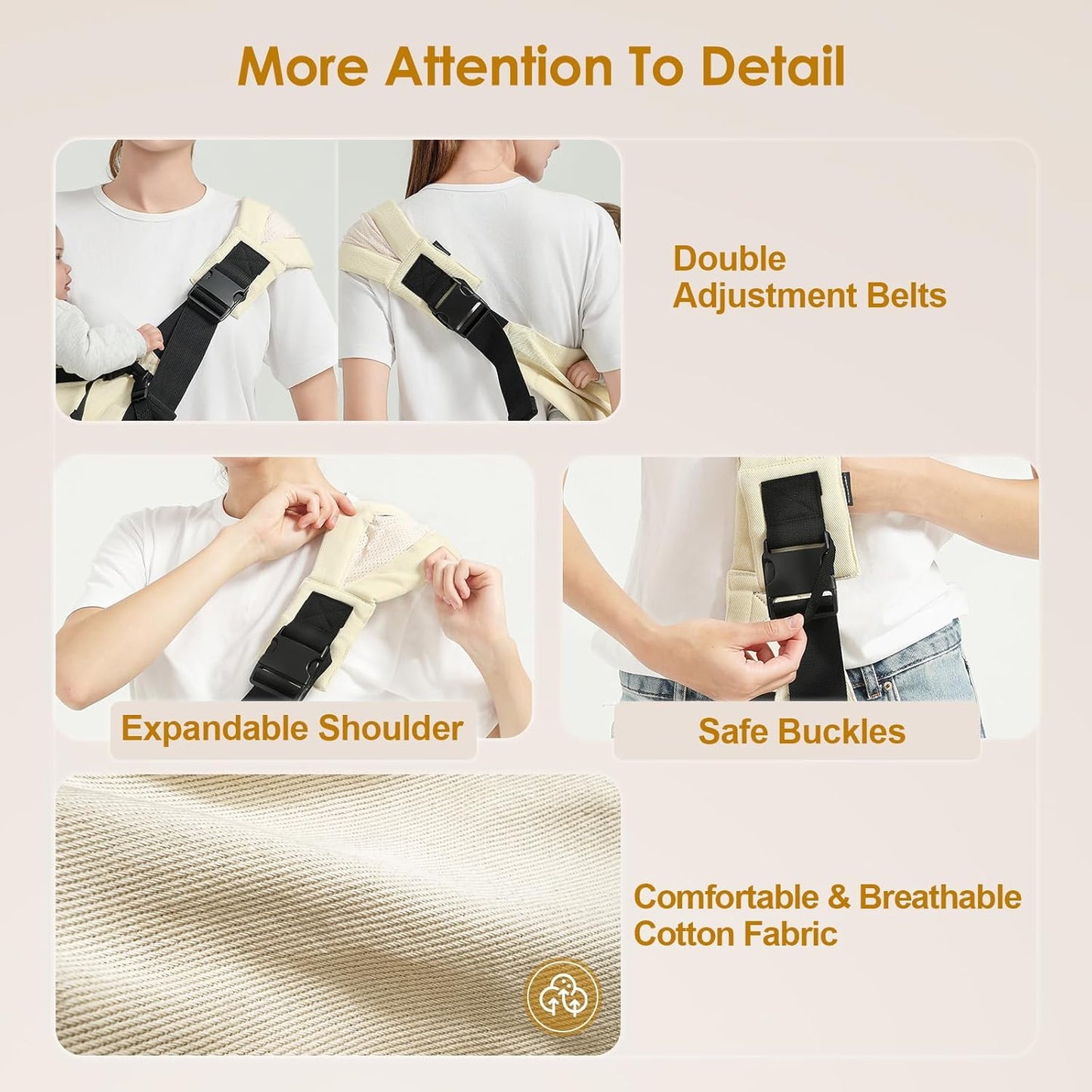 Toddler Sling Carrier, Easy to Wear Baby Carrier Sling 7-40 lbs, Adjustable Lightweight Baby Wrap Sling, Perfect Toddler Hip Carriers One Size Fits All, Beige