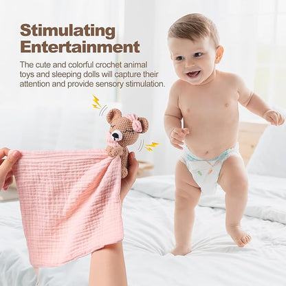 Baby Doll Blankets & Plush Teddy Bear Rattle - Perfect Newborn Girl Essential, Crochet Baby Rattles, Security Blanket, and Sleeping Toys for Babies