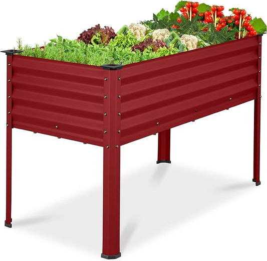Best Choice Products 48x24x30in Galvanized Raised Garden Bed, Metal Elevated Planter Box, Vegetable Garden for Backyard, Patio, Balcony - Royal Red