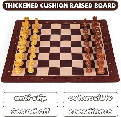 20'' Tournament Chess Set Foldable Silicone Chess Board Game Chess Pieces 3.8'' King Height Portable Travel Roll up Chess Game Set for Adults and Kids with Storage Bag Family Board Game