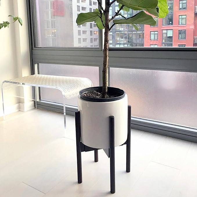 Fox & Fern 10 Inch Plant Pot with Drainage Plug — Premium Lightweight Fiberstone Glossy White Planter; Indoor & Outdoor Planter; 10 Inch Pots for Plants; Weather Resistant & UV Resistant