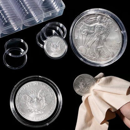 60 Pieces 41mm Coin Holder Silver Eagles Coin Capsules Clear Plastic Storage Organizer Box for Coin Collection Supplies Coin Holders for Collectors