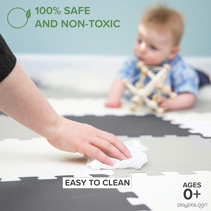Play Platoon Non-Toxic Foam Puzzle Floor Mat, Comfortable, Extra Thick, Cushiony Exercise and Play Mat for Toddlers, Kids & Adults, 36 Tiles (12"x12"), Warm Grey/Cream/Sand