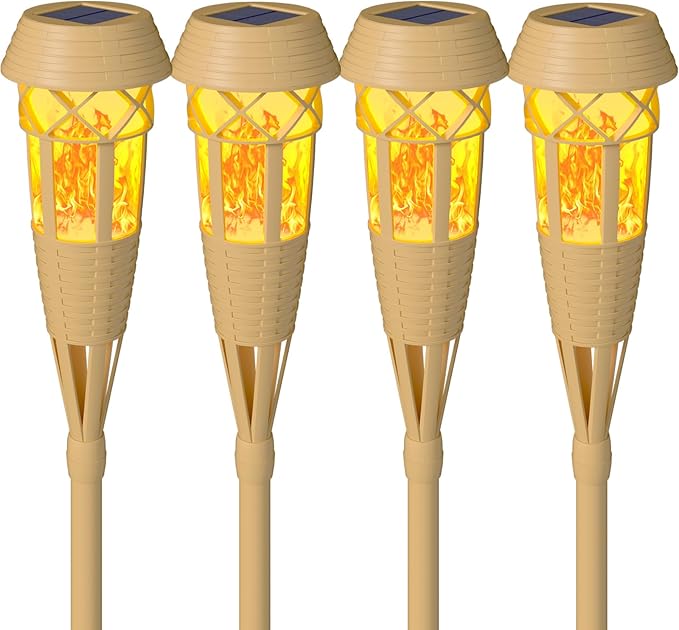 Solar Outdoor Lights – Solar Torch Lights with Flickering Flame for Garden Decor, Waterproof Solar Garden Lights, Outdoor Patio & Pathway Yard Decorations with Flame Torches - 4 Pack