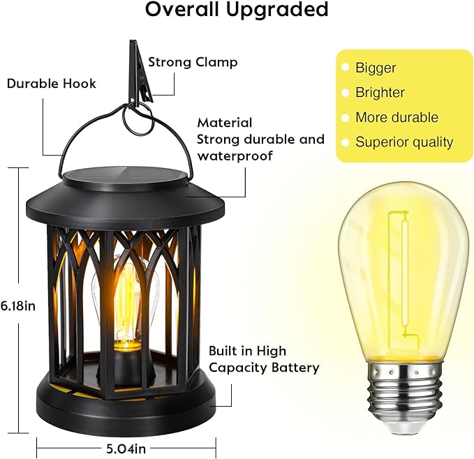 Hanging Solar Lanterns Outdoor Waterproof, 4 Pack Outdoor Solar Lantern, Hanging Solar Lights for Outside, Outdoor Solar Lanterns Table Yard Porch Balcony Desk Patio Decor, Solar Powered Lantern