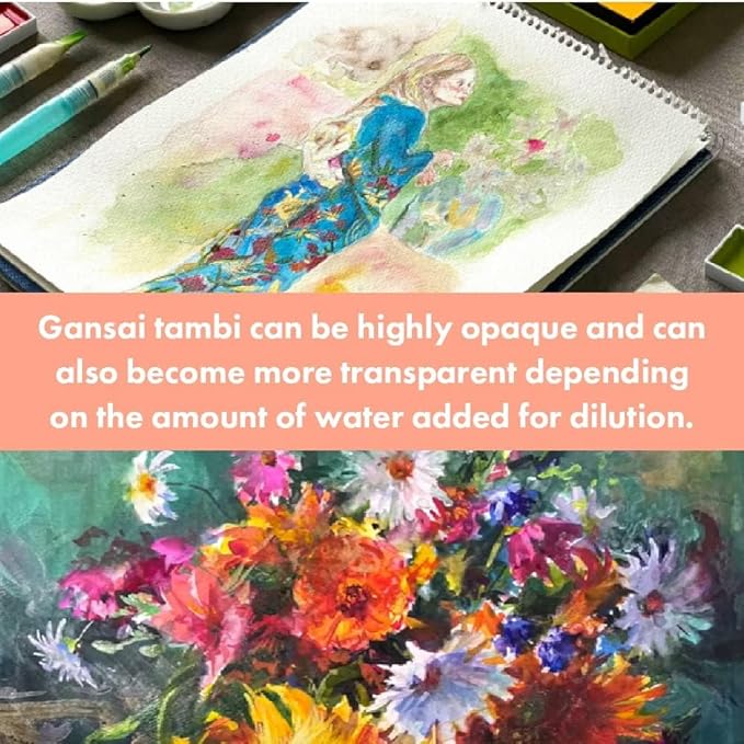 Kuretake GANSAI TAMBI Watercolor Paint Set 100 Colors with Wooden Box, Professional-quality art supplies for artists adult painting Non-Toxic, Made in Japan, MC20/100WD4