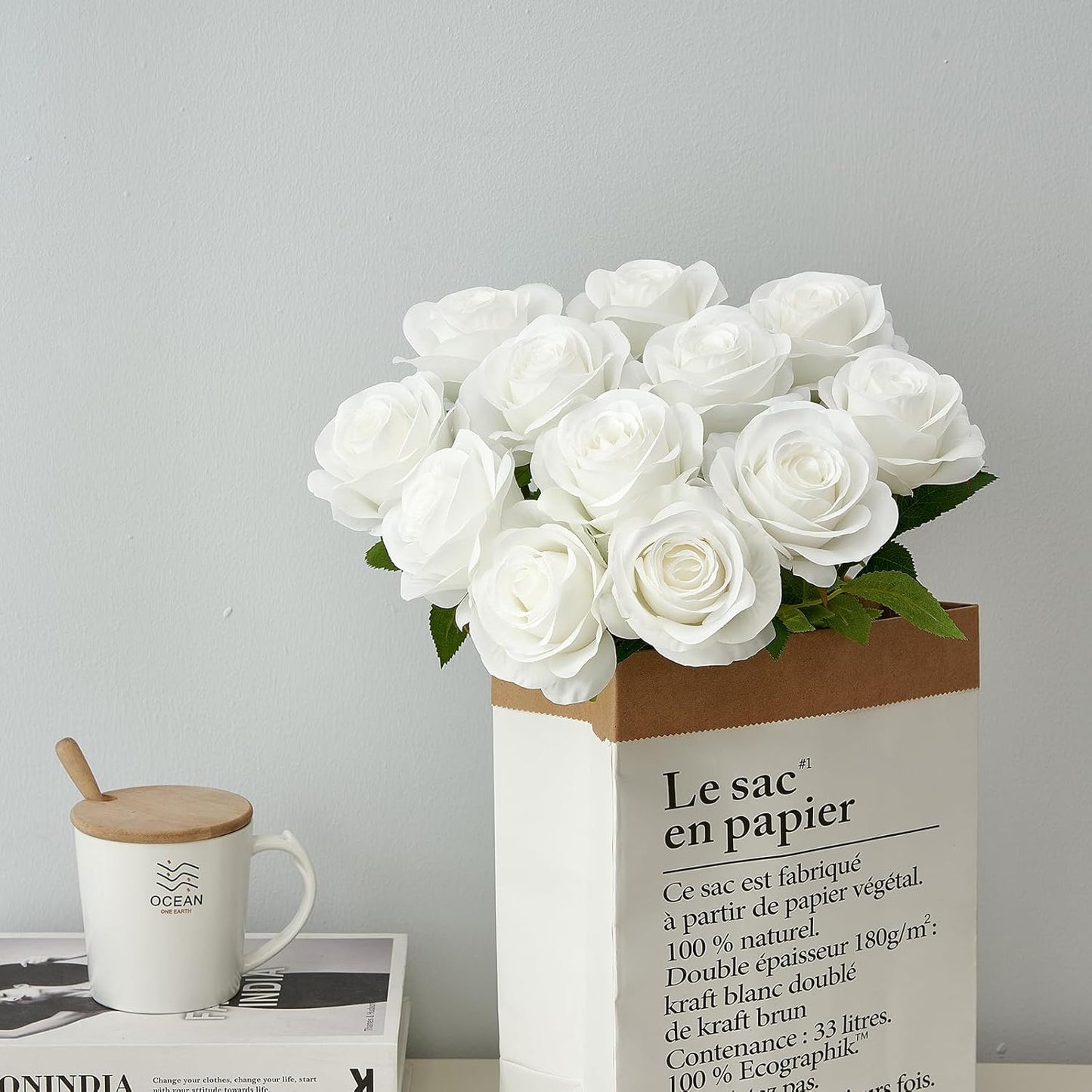 12pcs Roses Artificial Flowers Fake Roses White Silk Roses Flowers Rose with Long Stems for Wedding Home Party Centerpieces Decorations