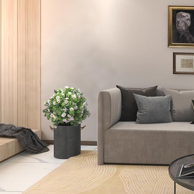 23.6" Artificial Boxwood Topiary Ball Trees with White Flowers, Set of 2 UV Resistant No Fade Outdoor Faux Plants with Ground Spike, Fake Shrubs for Garden, Patio, Porch, Yard, Indoor Decor