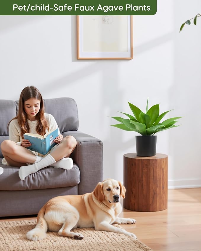 Velener Fake Agave with Black Pot, Artificial Plant Outdoor Agave - Fake Plants for Indoor and Outdoor Decor(16 Inch)