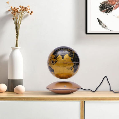 6" Magnetic Levitating Globe, 360°Rotating Geographic Globes Levitating Globes with LED Light Floating Magnetic Levitation Floating Globe for Desk Home Office Classroom Study Room(Gold/Single Color Light)