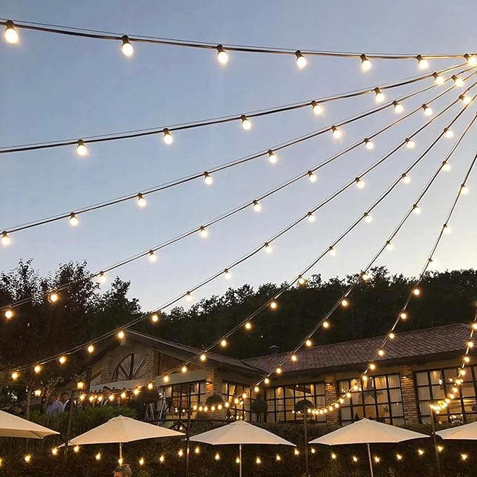 Outdoor String Lights, 100Ft G40 Globe Patio Lights Waterproof with 100 Warm White Bulbs, Connectable Hanging Backyard Light for Outside Garden Balcony Holiday Party Decor-Black