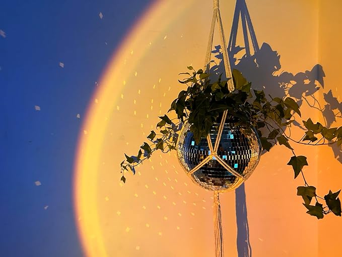 Disco Ball Planter, 2 Pack 8" Disco Planter with Hanging Rope, Hanging Chain & Hook & Ring Stand, Disco Ball Plant Hangers for Indoor and Outdoor Plants (Silver, 8"+8")