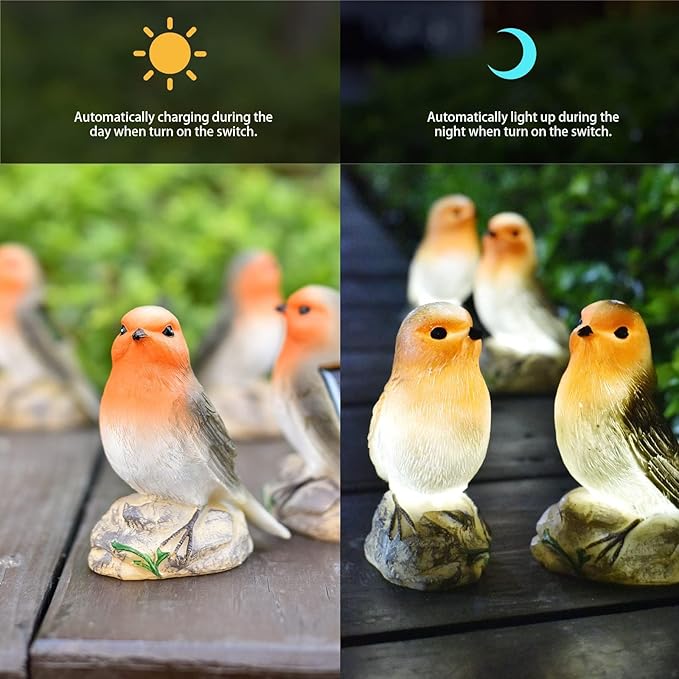 Solar Garden Outdoor Statues Bird Lights, Cute Birds Garden Decor for Outside, Christmas Birthday Gifts for Women, Unique Mother Grandma Housewarming Gifts and Yard Decoration