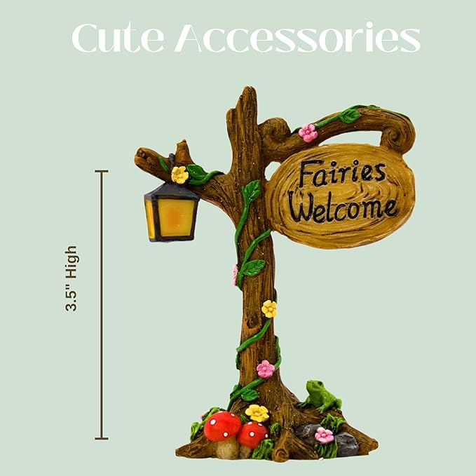 Fairy Garden House Kit – Complete with Accessories, House 7” High with Door That Opens & Fairies for Outdoor Gardens – 4 Pieces