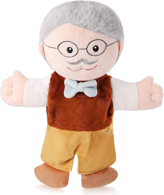 1 Pcs Family Hand Puppets 12 Inch Grandparents, Mom & Dad, Brother & Sister Plush Hand Puppet Toys Role-Play Toy Puppets for Kids Storytelling Imaginative Pretend Play Teaching Preschool(Grandpa A)