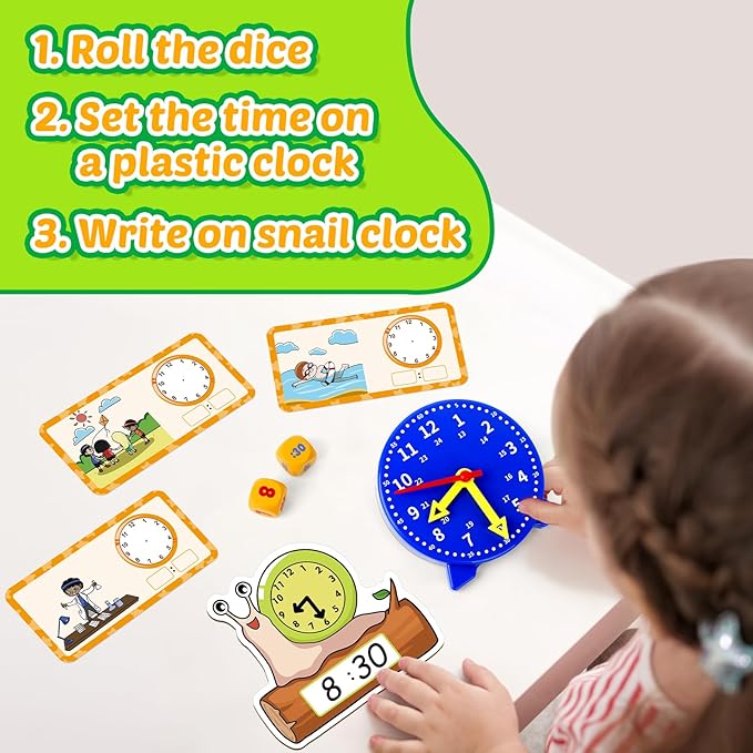 Aizweb Clock for Kids, Learning Clock Analog Clock Telling Time Teaching Homeschool Supplies Essentials Math Manipulatives Preschool Kindergarten Learning Activities Educational Montessori Toys Games