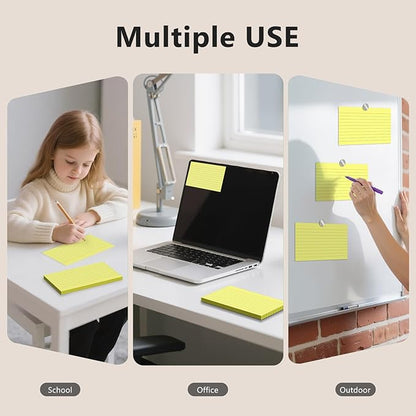 600 Count Index Cards 3 x 5 Inch Yellow Lined Flash Cards Ideal for Studying and To-do-List, Portable Note Cards Taking for Students and Teachers, Flash Card Styled for Home, Office or School Use