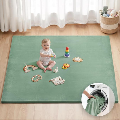 Blissful Diary Ultra Soft Baby Play Mat, 71x59 Extra Large Floor Mat with Removable & Washable Slip-On Cover for Babies and Toddlers, Sage Green