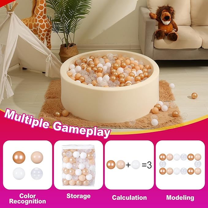 Realhaha Ball Pit Balls 50 100 200 500 Play Balls Plastic Balls for Baby Girls Toddlers Kids Play Tent Pool Playhouse Playpen Party Decoration
