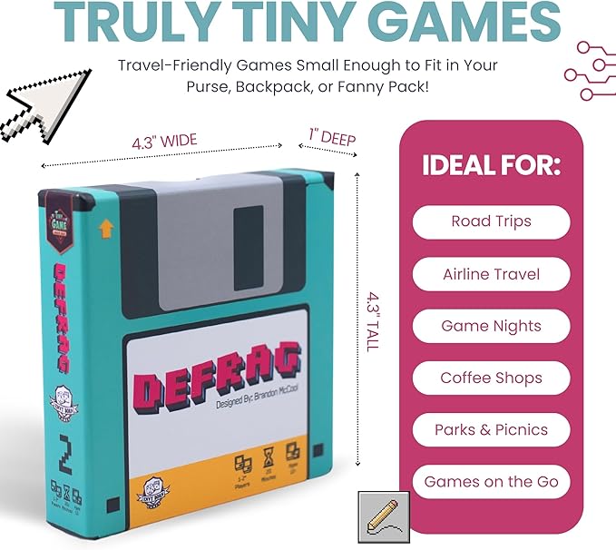 Defrag | Nostalgic Floppy Disk Themed Travel-Size Board | Play Anywhere | Challenging Puzzle with Scenario Booklet | Solo Play for Ages 12+ | Tiny Series