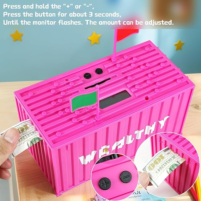 Piggy Bank for Kids, Unbreakable Building Blocks Container Money Saving Box for Adults, Digital Coin Counting Bank with LCD Counter, Great Children’s Gifts for Birthday, Easter, Christmas Pink