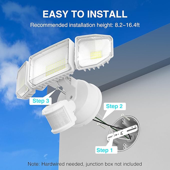 85W LED Security Lights Motion Sensor Light Outdoor, 8500LM Dusk to Dawn, IP65 Waterproof, 6500K, 3 Head Motion Detected Flood Light, Floodlight for Outside, Garage, Yard, Porch (White)