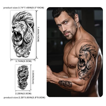77 Sheets Forest Animals Temporary Tattoo for Women Men, 17 Sheets Half Arm Large Lion Tiger Wolf Fake Tattoos, 60 Sheets Black Skull Owl Bear Tiny for Adult Kids Body Tattoos Stickers Realistic