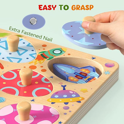 Wooden Puzzles for Toddlers, 8 Pcs Space Matching Egg Puzzle, Solar System for Kids, Montessori Toys for Boy Girl Easter Birthday Gifts, Educational Toys for Boys, Girls