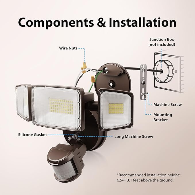 Onforu 75W LED Motion Sensor Outdoor Lights, Dusk to Dawn Flood Light Outdoor Motion Sensor, Hardwired Security Lights Floodlights Outside 7500LM 6500K Daylight IP65 Waterproof (Brown)