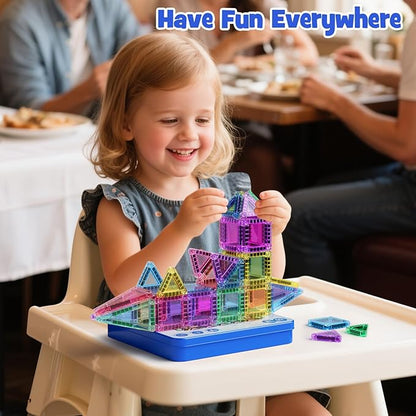 60-Piece Mini Magnetic Tiles Set with Iron Box - Ideal Travel Puzzle Toys for Toddlers Aged 3-5, Montessori STEM Building Blocks, Educational Birthday Gift