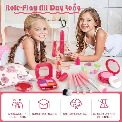 Girl Gifts Basic Pretend Makeup for Little Girls 3-5, Play Makeup for Kids 3-5, Fake Makeup Set Toys for 3 4 5 6 7 Year Old Girls, Toddler Makeup Kit with Fake Make up Toys Gifts