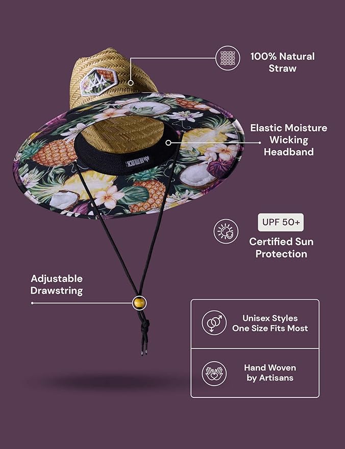 Straw Hat for Men & Women | Lifeguard Hat, Beach Hat & Sun Hat | UPF 50+ Wide Brim for Sun Protection | One Size | Hemlock