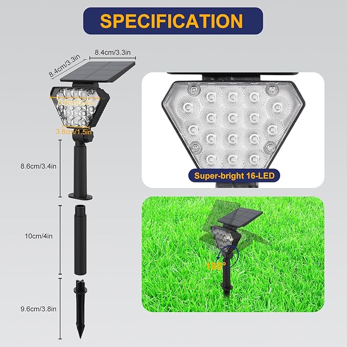 T-SUN Solar Spotlights Outdoor 6Pack Solar Landscape Spot Lights Color Changing IP65 Waterproof Auto On/Off for Garden Yard Lawn Pathway