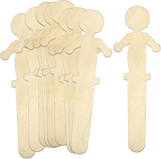 100 Pack People Shaped Wooden Craft Sticks, 5.25" Person Shape Wood Popsicle Sticks, Unisex Student Classroom Crafts DIY Sticks