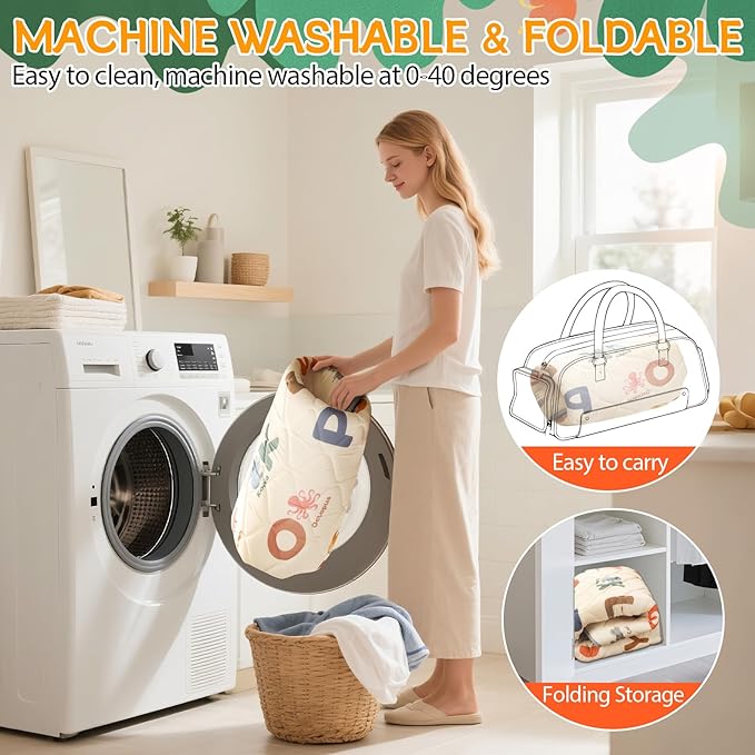 Baby Play Mats for Floor - 50x50 Playpen Mat - Cushion Play Mat for Babies and Toddlers Infants - Foam Play Mat Non-Slip & Machine Washable - Animals Alphabet Design